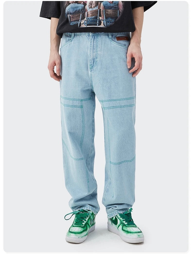 Casual Straight Green Stitched Design Jeans