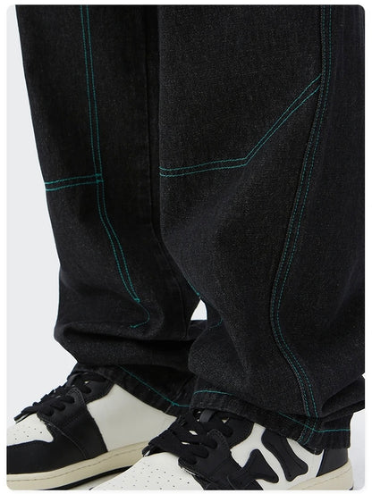 Casual Straight Green Stitched Design Jeans