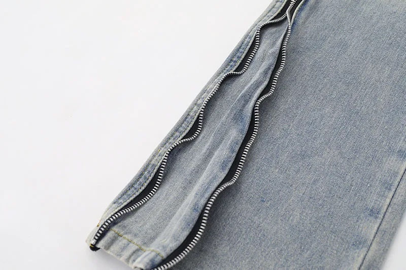 Loose Zipper Straight-Flared Jeans