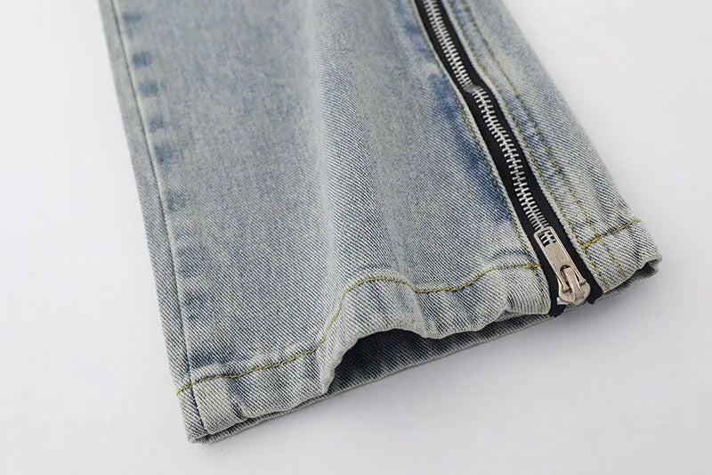 Loose Zipper Straight-Flared Jeans